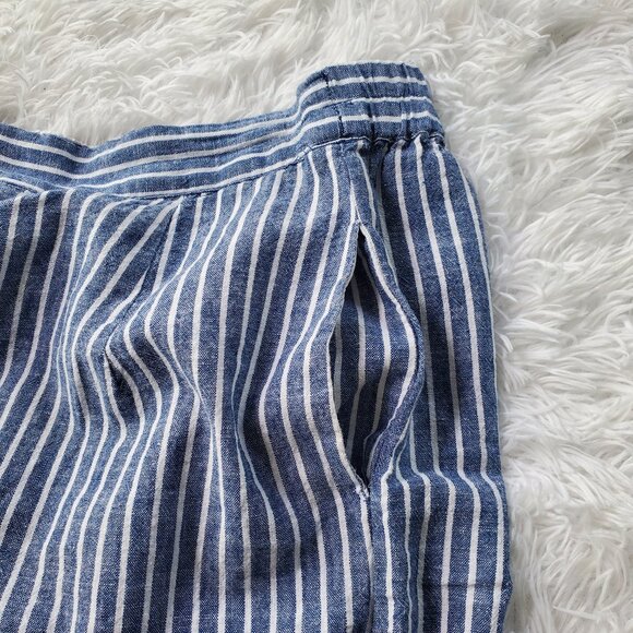 beachlunchlounge Linen Pants with Pockets - Blue and White Vertical Stripe - Picture 4 of 10